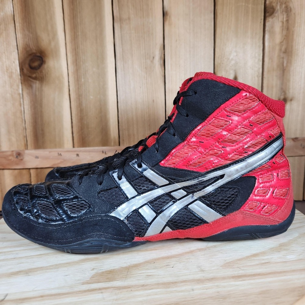 ASICS‎ Split Second 9 Wrestling Shoes Mens 13 Red Black High Top Sneakers J203Y